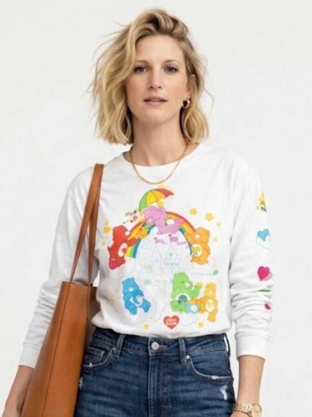 Goodie Two Sleeves Tee Women Medium White Multi Color Long Sleeve Graphic Casual